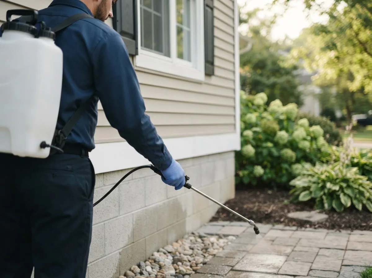 Pest control technician inspecting a home in Waverly, MN